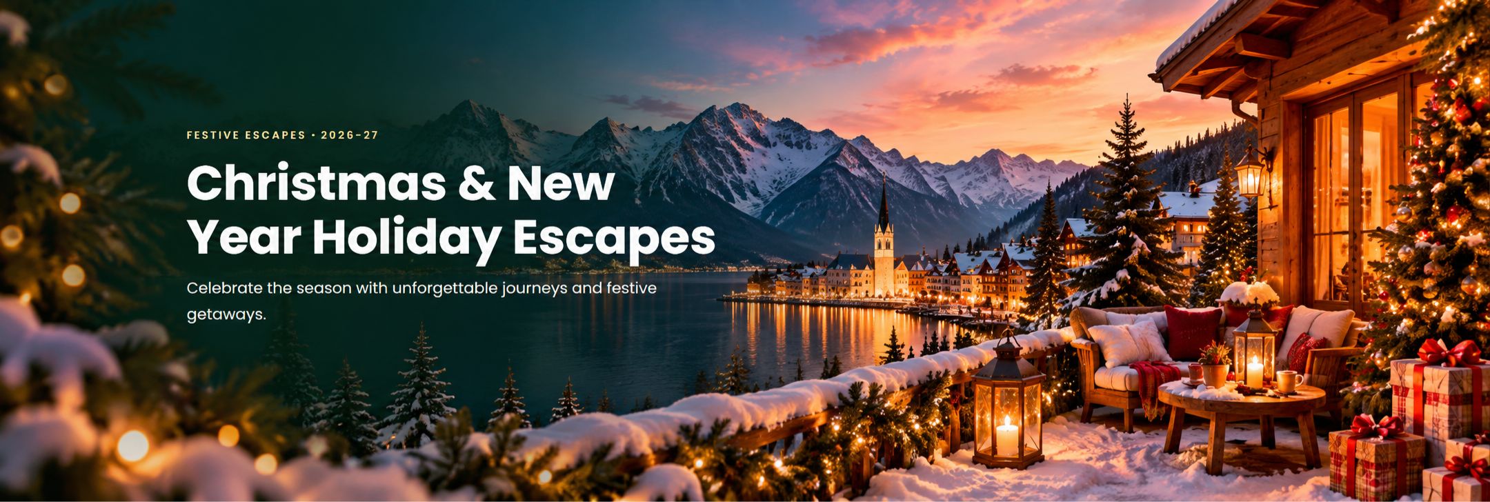 Christmas and New Year holiday destination with festive lights